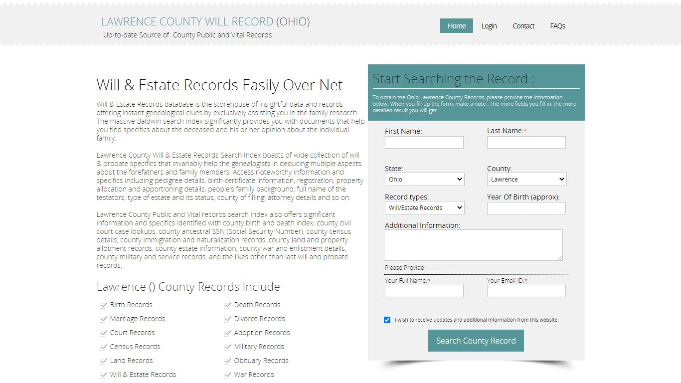 Lawrence County, Ohio Public Will & Estate Records Index